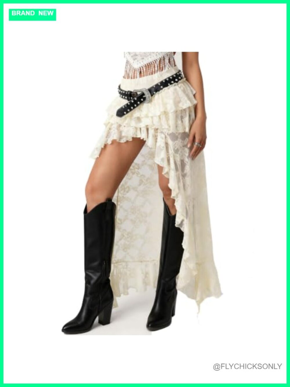 Women's Boho Lace Layered Ruffle High Low Sheer Mesh Maxi Skirt